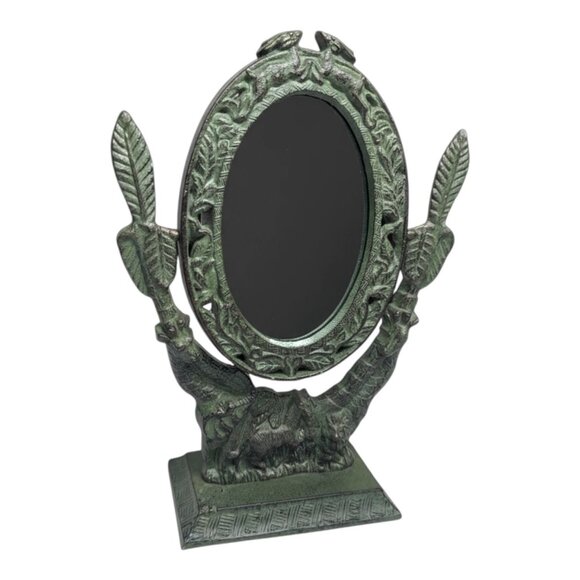 Antique Art Nouveau Safari-Themed Oval Vanity Mirror With Zebra & Giraffe Motif - Picture 3 of 9